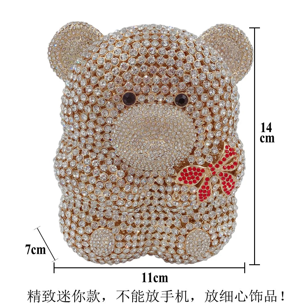 Urso de pelúcia dos desenhos animados strass saco vazio metal cristal jantar artesanal diamante bolsa feminina acessível glitter acolchoado crossbody