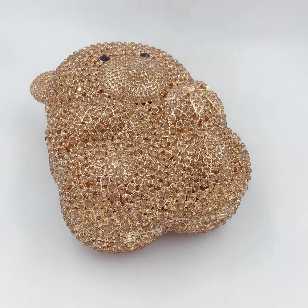 Urso de pelúcia dos desenhos animados strass saco vazio metal cristal jantar artesanal diamante bolsa feminina acessível glitter acolchoado crossbody