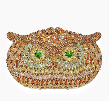 Bolsa de mão de noite em formato de coruja, multicolorida, grande, strass, bolsa de festa feminina, bolsa de baile, mini minaudiere