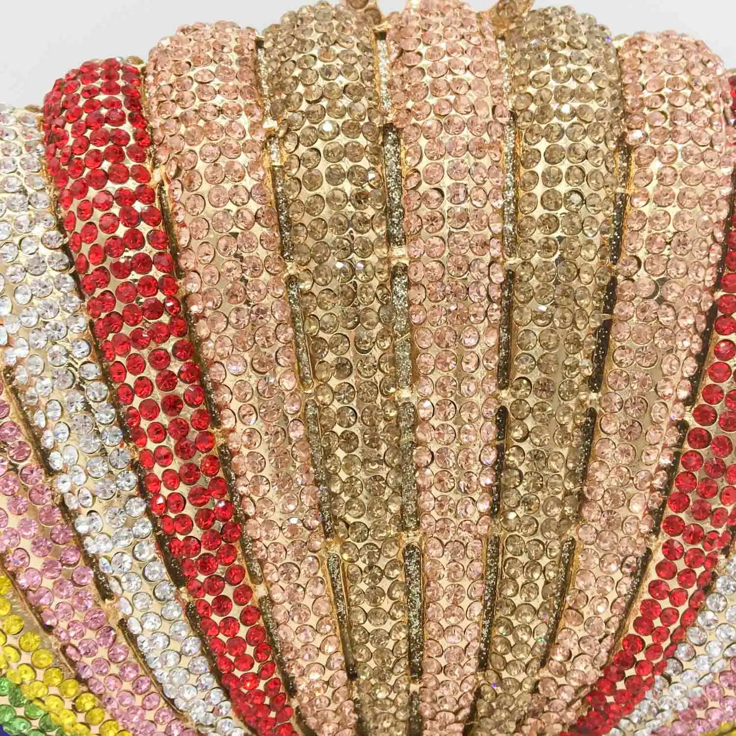 Saco de embreagem do arco-íris da forma do escudo da meia lua pequena de fgg das mulheres festa de casamento bolsas e bolsas de cristal da noite