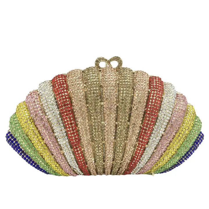 Saco de embreagem do arco-íris da forma do escudo da meia lua pequena de fgg das mulheres festa de casamento bolsas e bolsas de cristal da noite