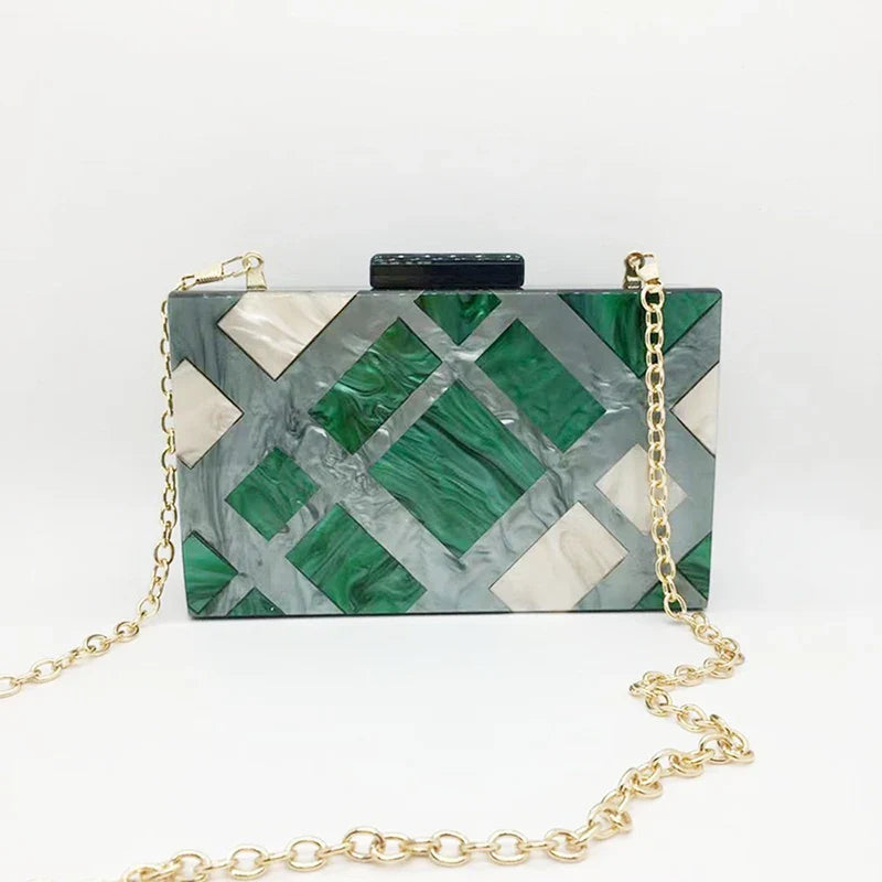 Moda acrílico bolsa de embreagem multicolorido xadrez retalhos saco de noite luxo corrente ombro crossbody sacos novidade carteira bolsas
