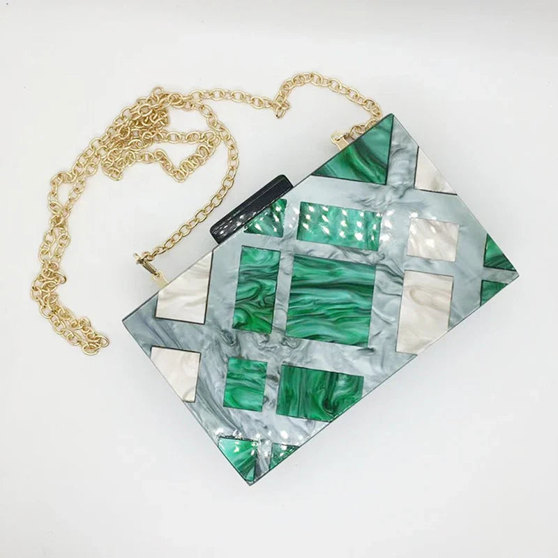 Moda acrílico bolsa de embreagem multicolorido xadrez retalhos saco de noite luxo corrente ombro crossbody sacos novidade carteira bolsas