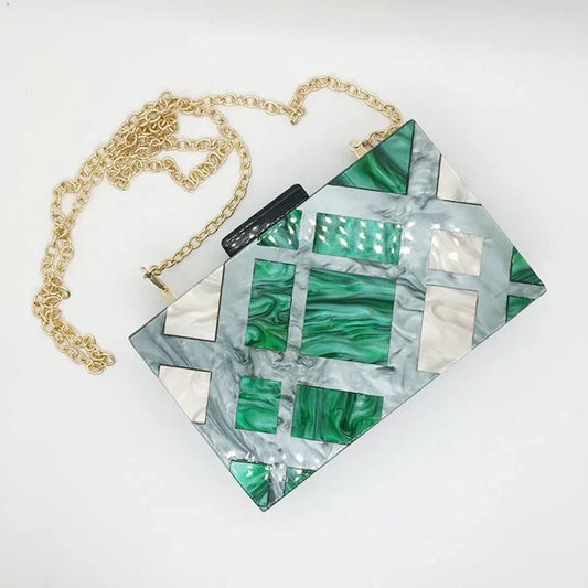 Moda acrílico bolsa de embreagem multicolorido xadrez retalhos saco de noite luxo corrente ombro crossbody sacos novidade carteira bolsas