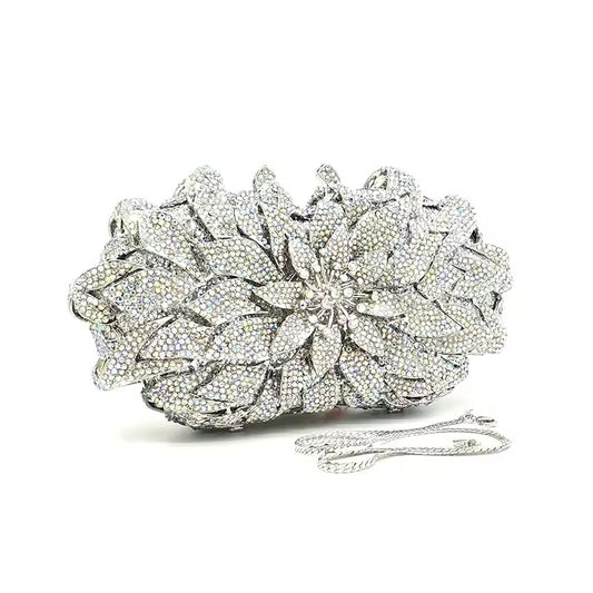 Crystal Floral Metal Clutch