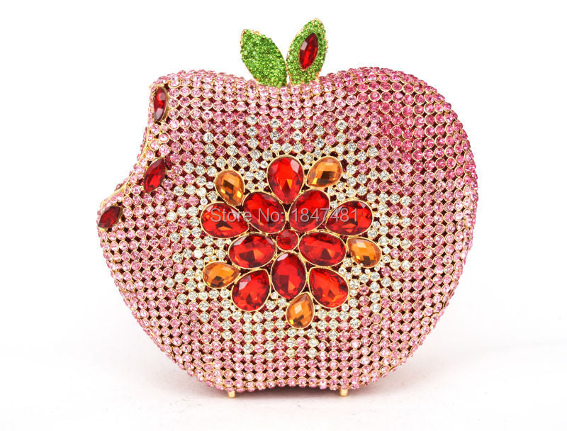 KHNMEET-Maçã Rosa Bolsa Noite para Mulheres, Diamante De Cristal, Embreagem De Festa, Saco De Luxo De Casamento, Moda De Frutas, Bolsa Das Senhoras, SC146