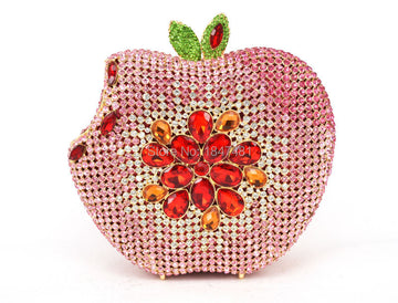 KHNMEET-Maçã Rosa Bolsa Noite para Mulheres, Diamante De Cristal, Embreagem De Festa, Saco De Luxo De Casamento, Moda De Frutas, Bolsa Das Senhoras, SC146