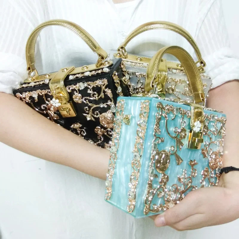 Bolsa de ombro feminina delicada de flor, bolsa de mão luxuosa de acrílico com bolsas transversais da moda, para mulheres