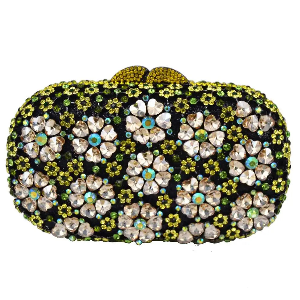Khannet-sc781 saco de noite feminino, saco de noite luxuoso com padrão floral e strass esmeralda