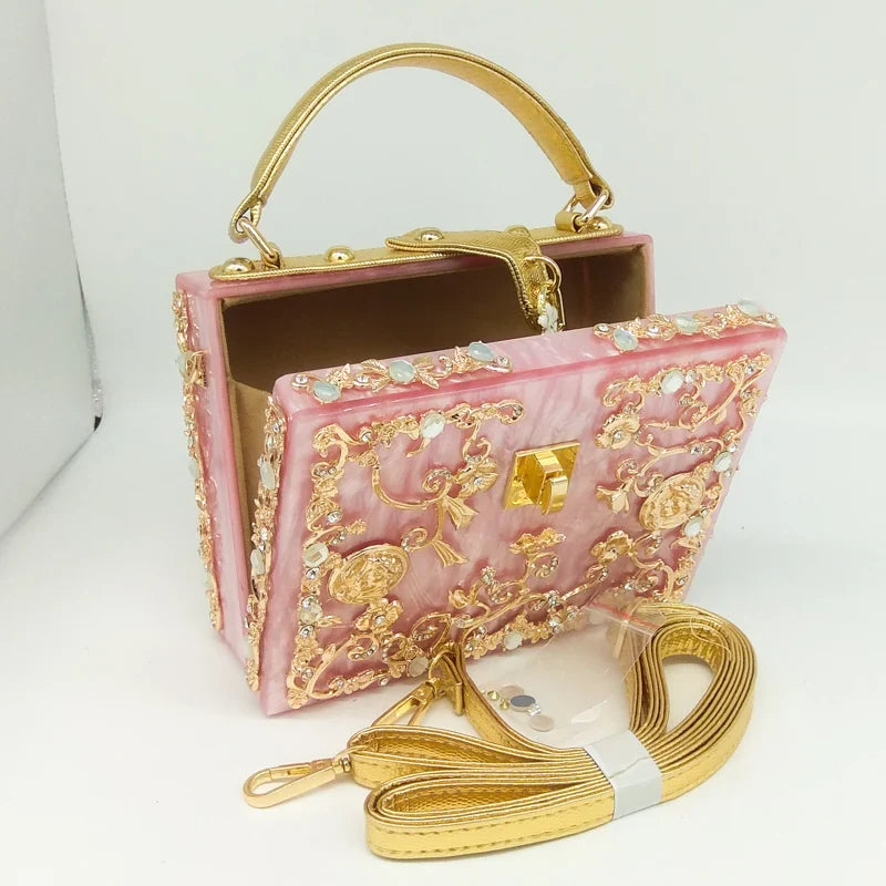 Bolsa de ombro feminina delicada de flor, bolsa de mão luxuosa de acrílico com bolsas transversais da moda, para mulheres