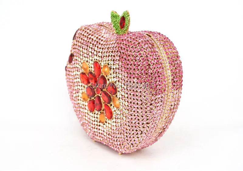 KHNMEET-Maçã Rosa Bolsa Noite para Mulheres, Diamante De Cristal, Embreagem De Festa, Saco De Luxo De Casamento, Moda De Frutas, Bolsa Das Senhoras, SC146
