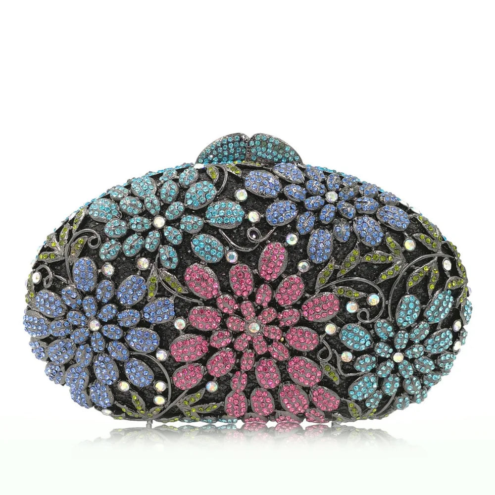 Mulheres oco para fora multi flores de cristal embreagem saco noite diamante minaudiere bolsa casamento para a mãe presentes natal sacos