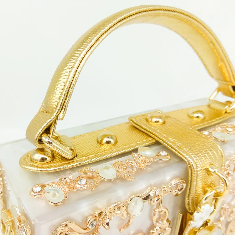 Bolsa de ombro feminina delicada de flor, bolsa de mão luxuosa de acrílico com bolsas transversais da moda, para mulheres