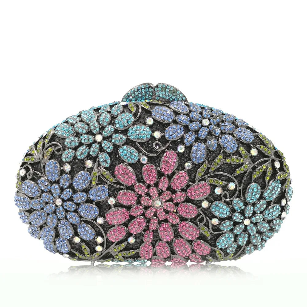Mulheres oco para fora multi flores de cristal embreagem saco noite diamante minaudiere bolsa casamento para a mãe presentes natal sacos