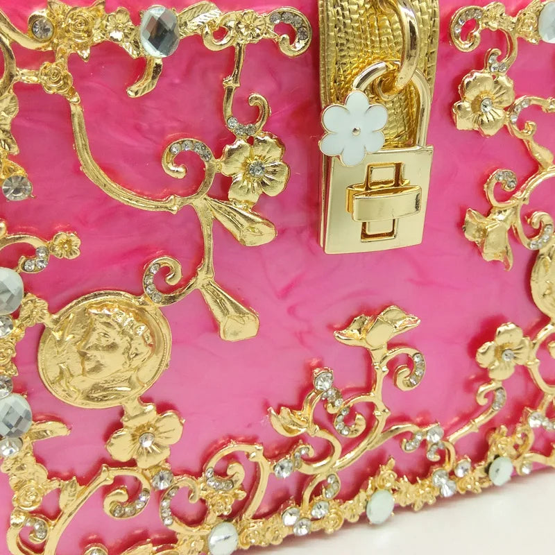 Bolsa de ombro feminina delicada de flor, bolsa de mão luxuosa de acrílico com bolsas transversais da moda, para mulheres