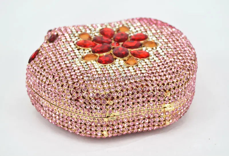 KHNMEET-Maçã Rosa Bolsa Noite para Mulheres, Diamante De Cristal, Embreagem De Festa, Saco De Luxo De Casamento, Moda De Frutas, Bolsa Das Senhoras, SC146