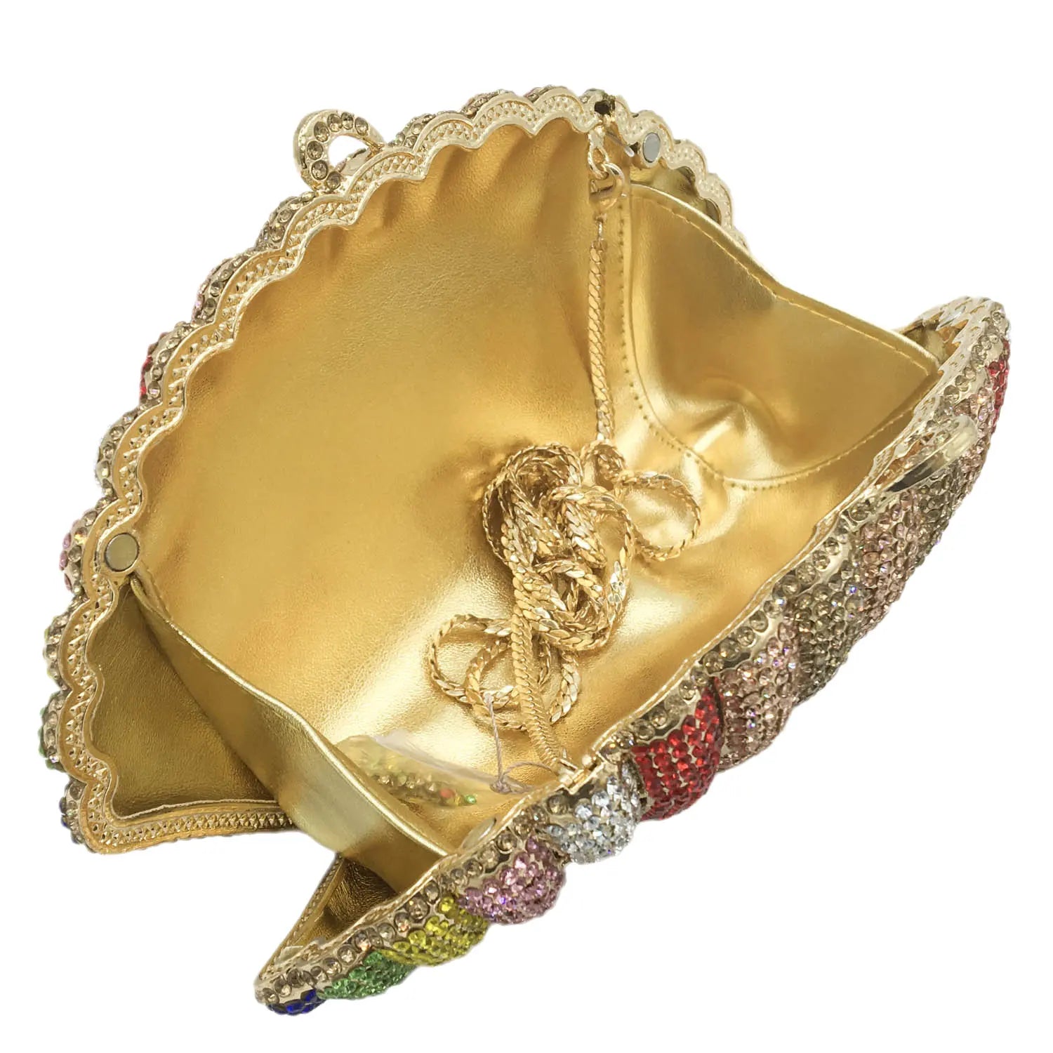 Saco de embreagem do arco-íris da forma do escudo da meia lua pequena de fgg das mulheres festa de casamento bolsas e bolsas de cristal da noite