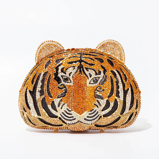 Três-d cabeça de tigre cristal noite sacos de embreagem para festa de casamento metal strass novidade bolsas e bolsas designer de luxo