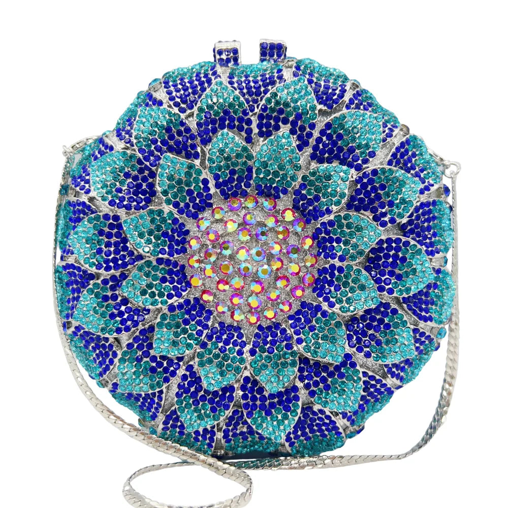 Bolsa de noite de casamento feminina de cristal brilhante em forma de girassol de luxo mais vendida.