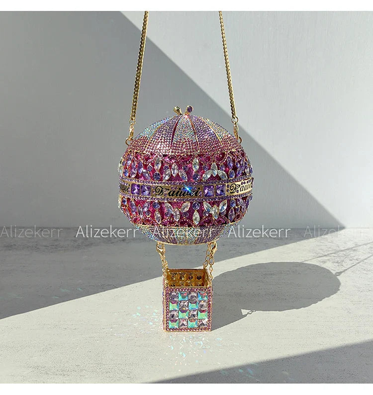 Alizekerr balão de ar quente em forma de cristal sacos de noite feminino luxo elegante único strass circular embreagem bolsas festa casamento