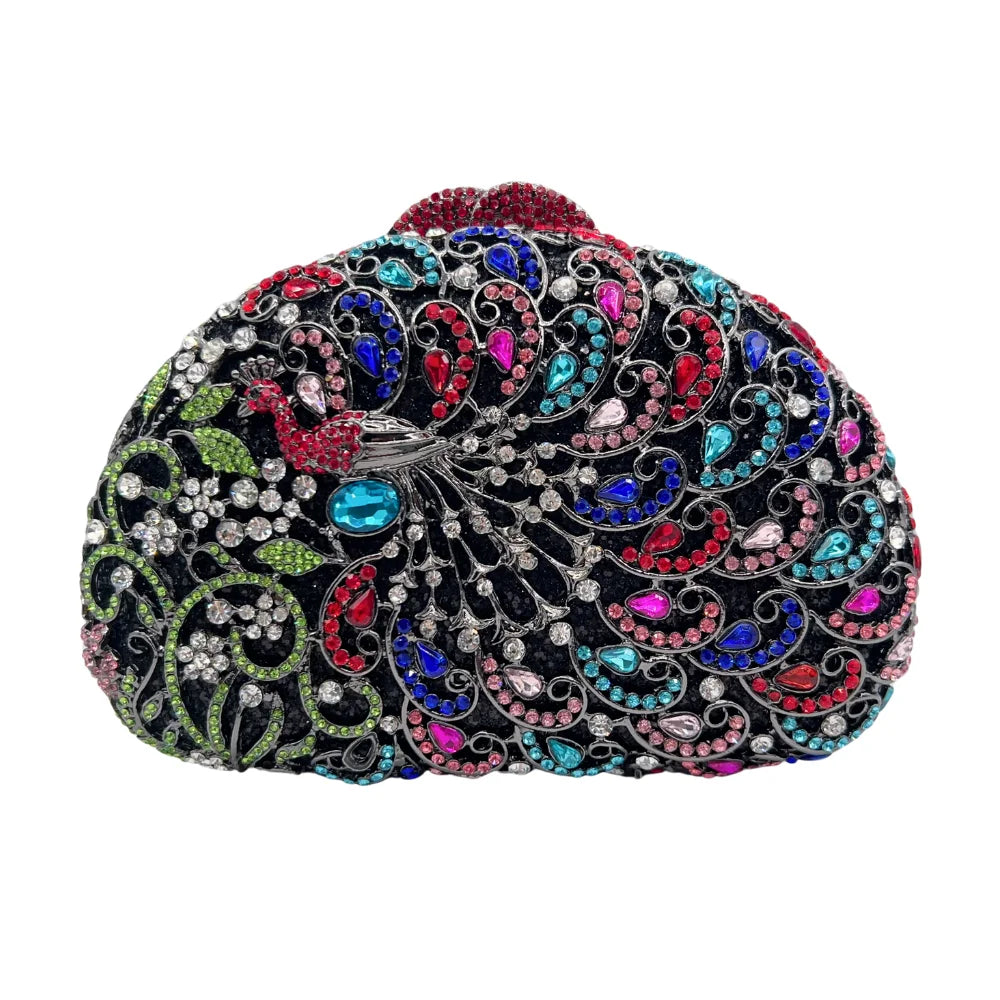 Venda quente de luxo phoenix flor totalmente diamante espumante grânulo cristal bolsa de noite de casamento feminino