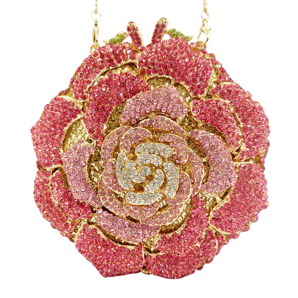 Rosa/branco cristal noite sacos de embreagem strass festa baile bolsas diamantes flor formal jantar bolsas para mulher minaudiere