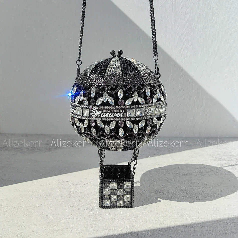 Alizekerr balão de ar quente em forma de cristal sacos de noite feminino luxo elegante único strass circular embreagem bolsas festa casamento
