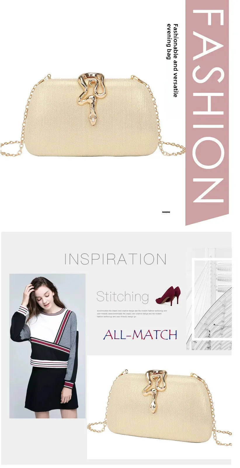 Moda cobra bloqueio saco de embreagem versátil festa noite bolsa vestido código saco crossbody para todas as ocasiões