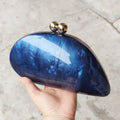 Pérola Azul Escuro Shell Acrílico Caixa Bolsa de Embreagem para Mulheres, Bolsa De Noite, Bolsa Crossbody, Cadeia De Ombro Bolsas, Festa De Casamento, Senhora