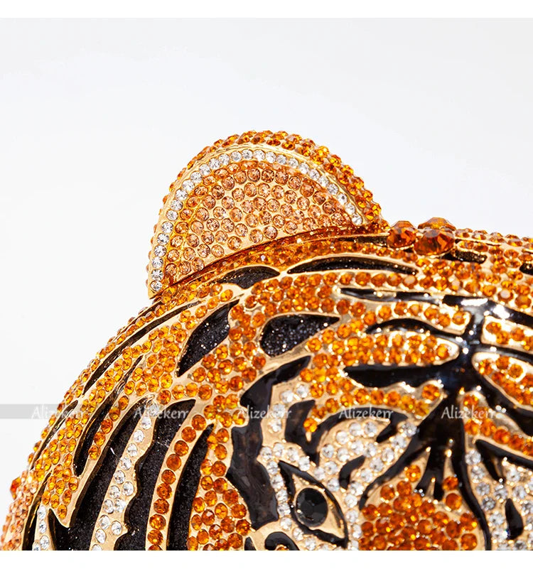 Três-d cabeça de tigre cristal noite sacos de embreagem para festa de casamento metal strass novidade bolsas e bolsas designer de luxo