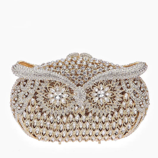 Bolsa de mão de noite em formato de coruja, multicolorida, grande, strass, bolsa de festa feminina, bolsa de baile, mini minaudiere