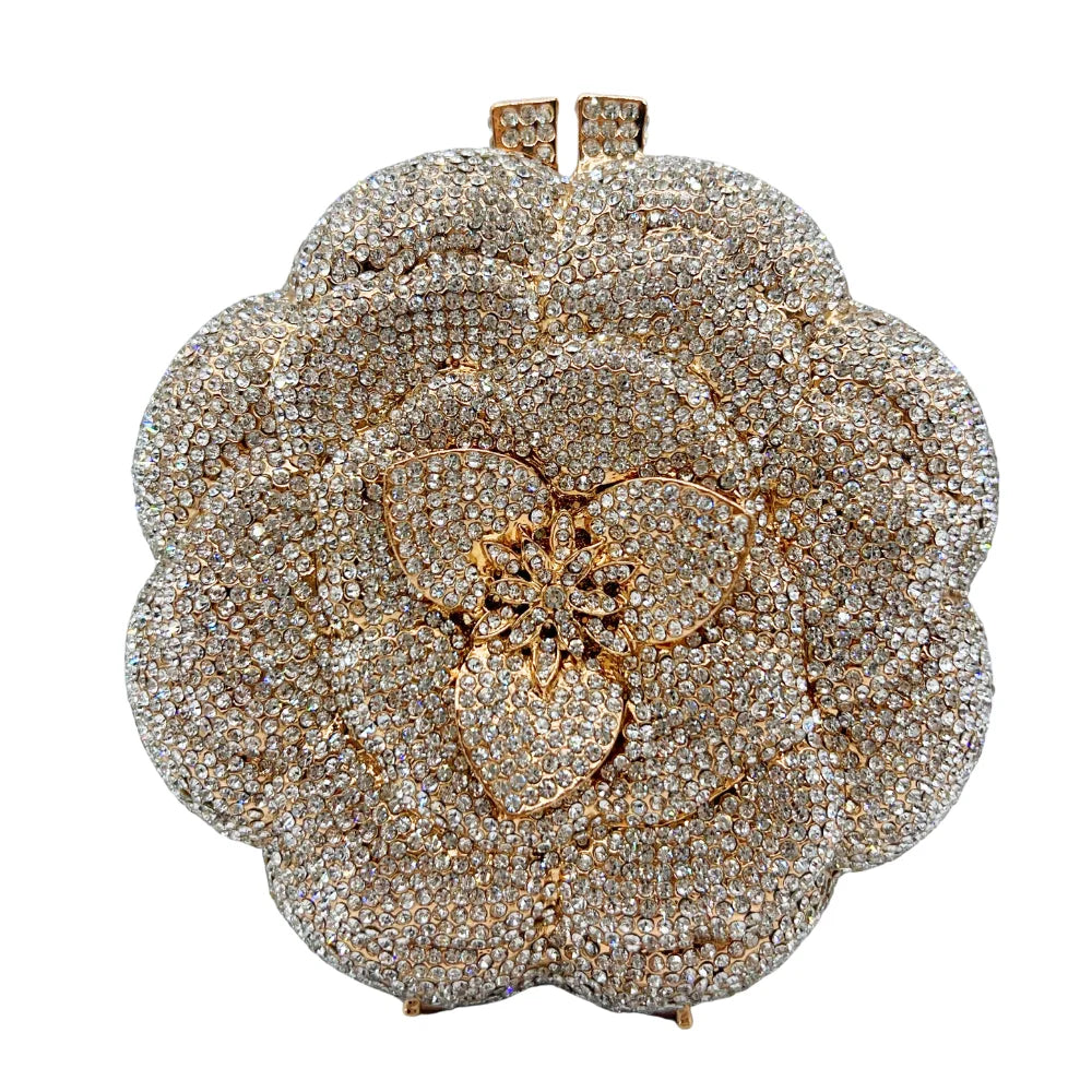 Alta qualidade presente do dia das mães 3d flor rosa strass diamante saco meninas e mulher saco de noite de casamento