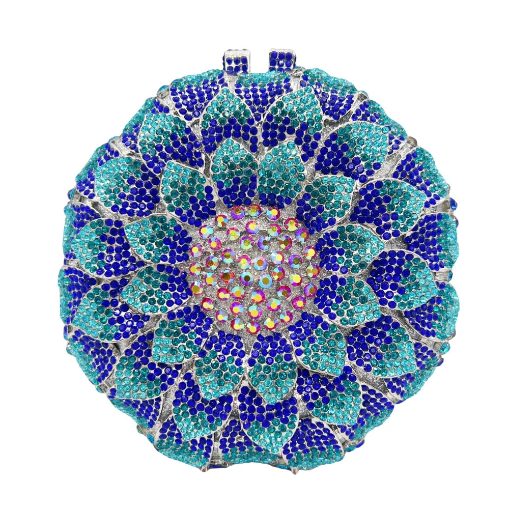 Bolsa de noite de casamento feminina de cristal brilhante em forma de girassol de luxo mais vendida.