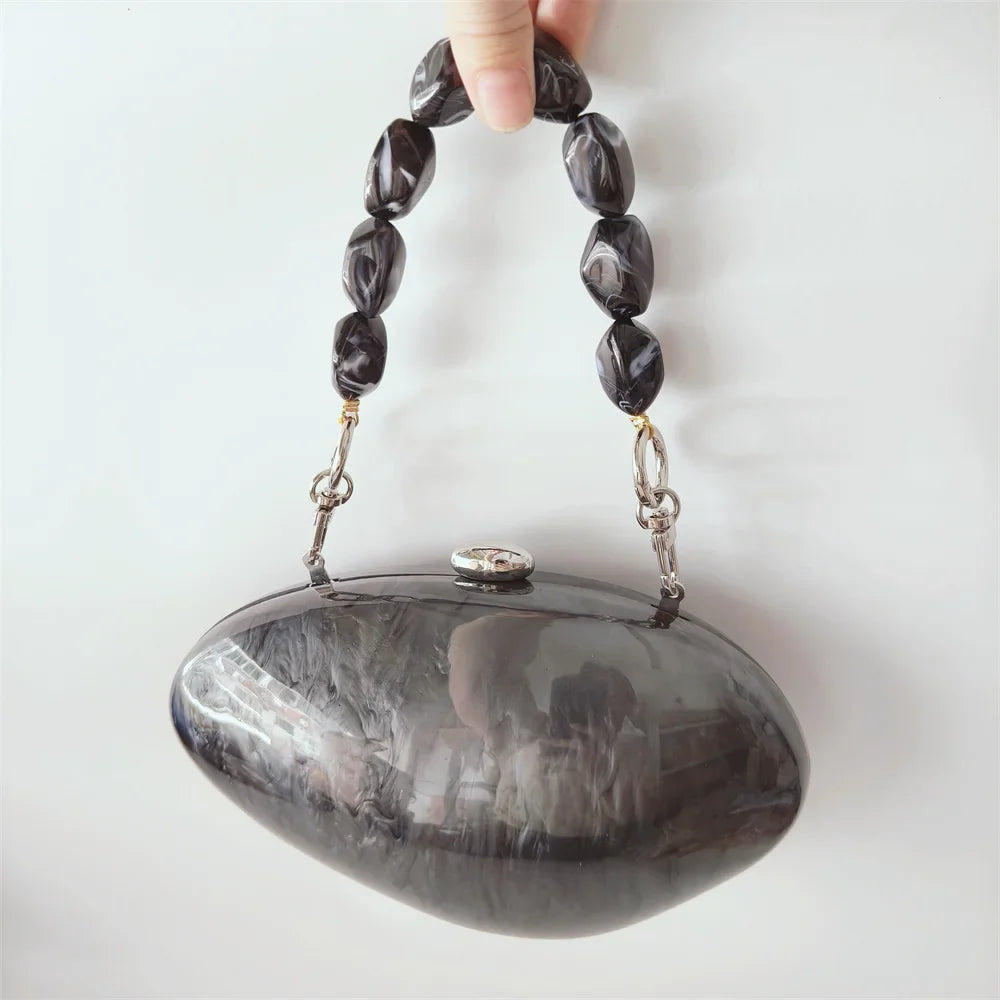 Pérola de mármore preto feminino glamouroso elegante novidade concha embreagem acrílico longa corrente cobra saco noite festa mini saco feminino