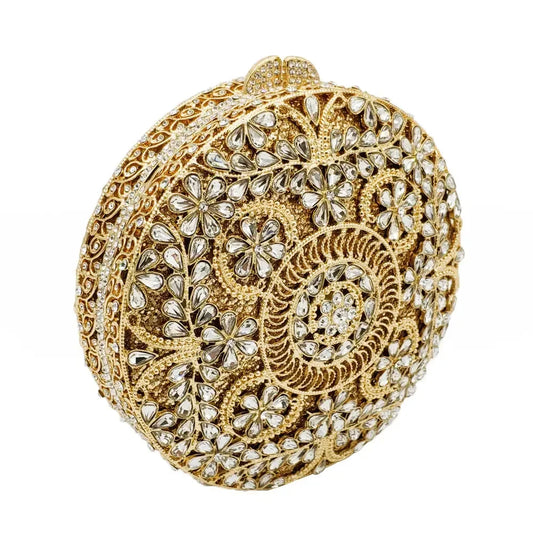 Boutique de fgg (em estoque) redondo circular oco para fora das mulheres cristal embreagem noite minaudiere saco casamento bolsa nupcial