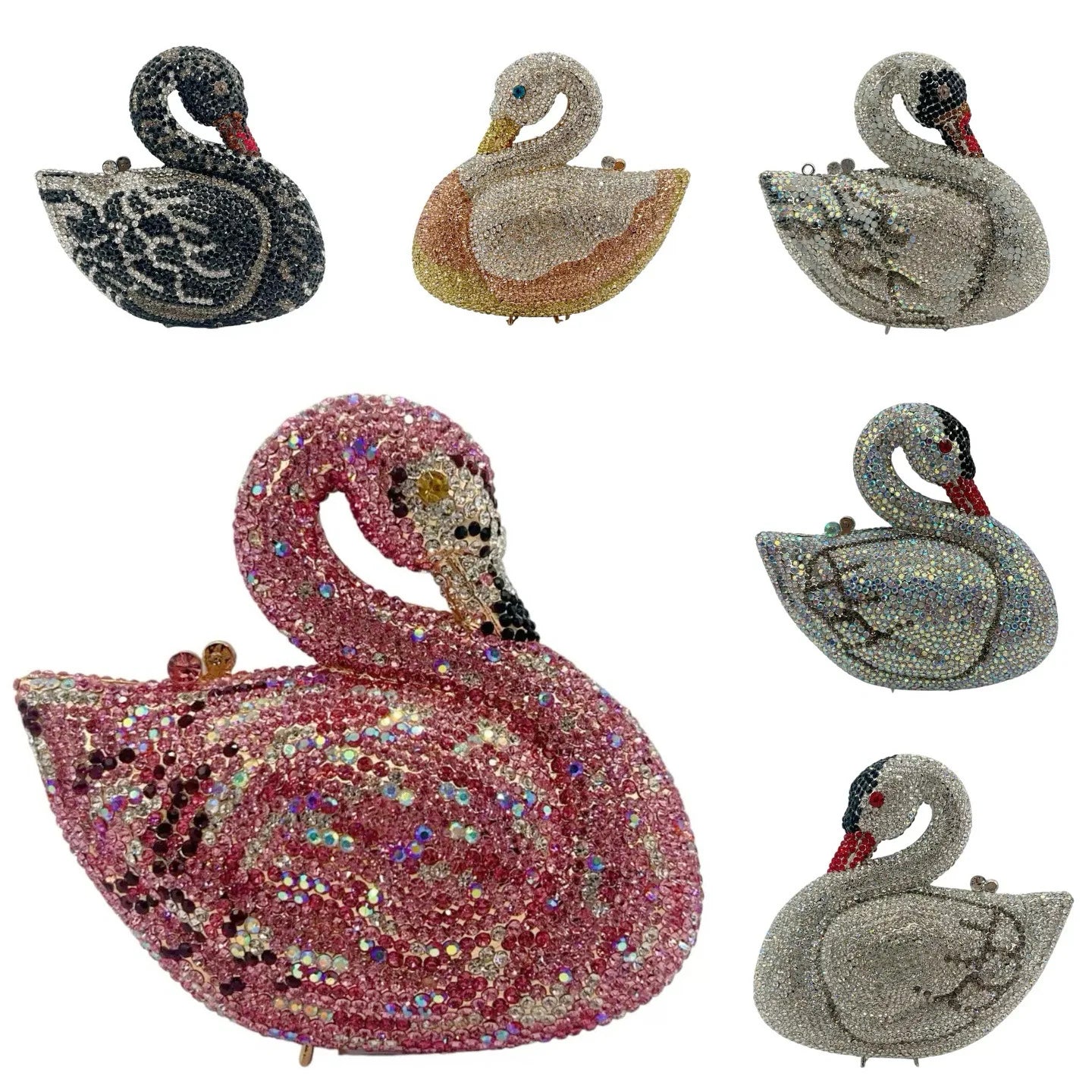 Sacos de noite de cristal em forma de cisne diamante espumante bolsas de embreagem strass bolsas de metal duro saco de festa de casamento