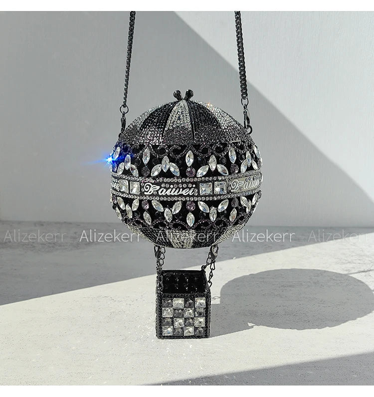 Alizekerr balão de ar quente em forma de cristal sacos de noite feminino luxo elegante único strass circular embreagem bolsas festa casamento