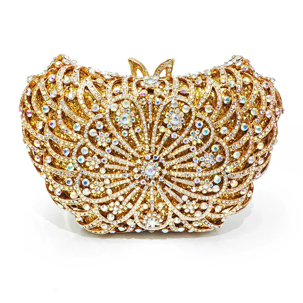 Ab mulheres bolsas de noite ouro metal luxo senhora diamante bolsas bolsa cocktail garras jantar baile cristal embreagem strass
