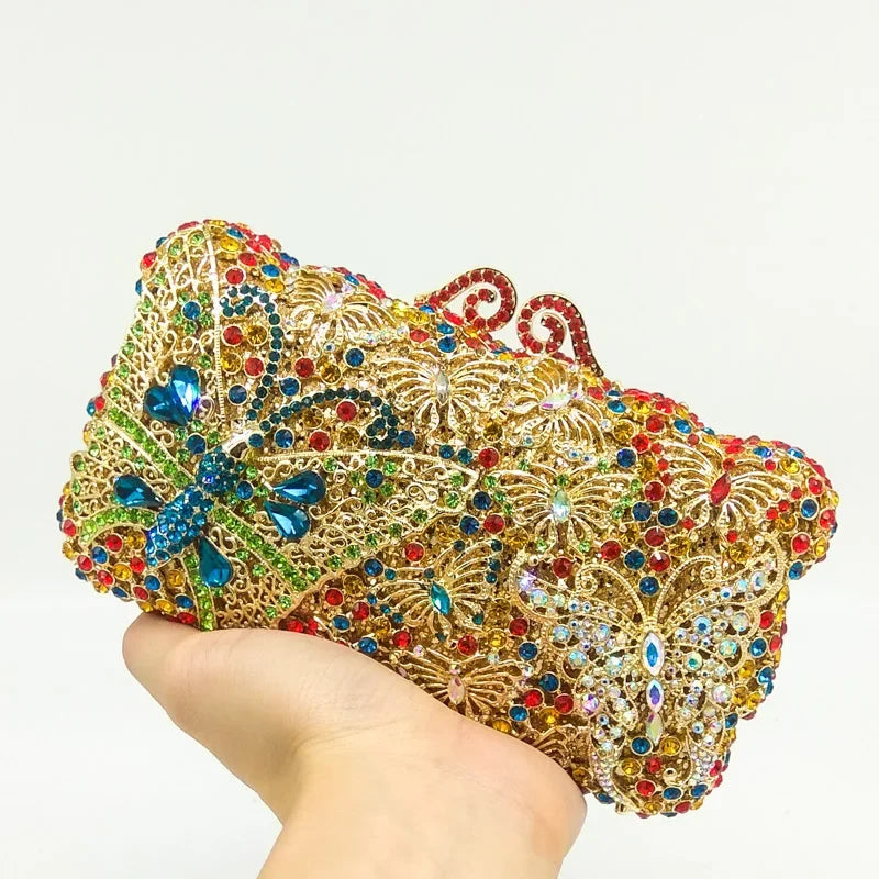 Boutique de fgg borboletas embreagem feminina noite minaudiere sacos bolsas de casamento bolsas de noiva senhoras festa saco de embreagem de cristal