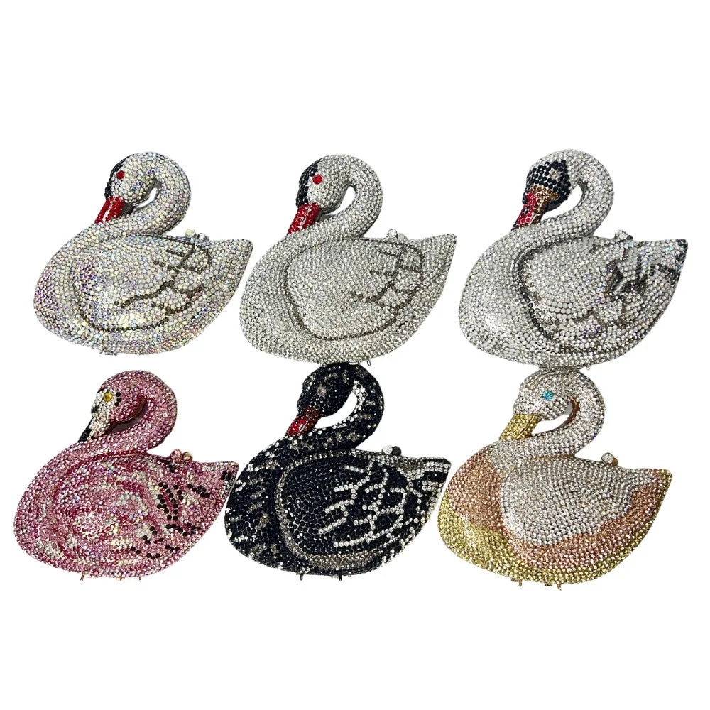 Sacos de noite de cristal em forma de cisne diamante espumante bolsas de embreagem strass bolsas de metal duro saco de festa de casamento