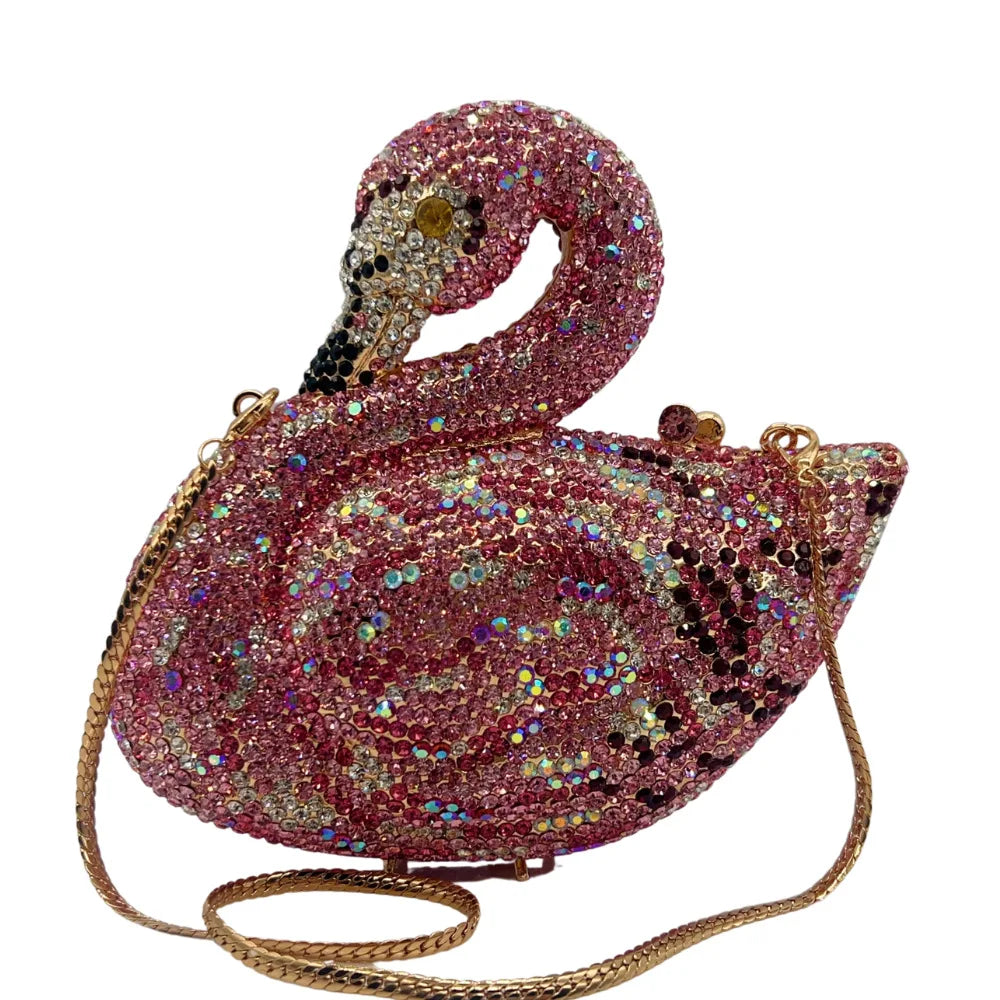 Sacos de noite de cristal em forma de cisne diamante espumante bolsas de embreagem strass bolsas de metal duro saco de festa de casamento