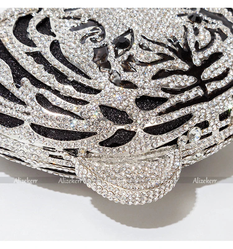Três-d cabeça de tigre cristal noite sacos de embreagem para festa de casamento metal strass novidade bolsas e bolsas designer de luxo