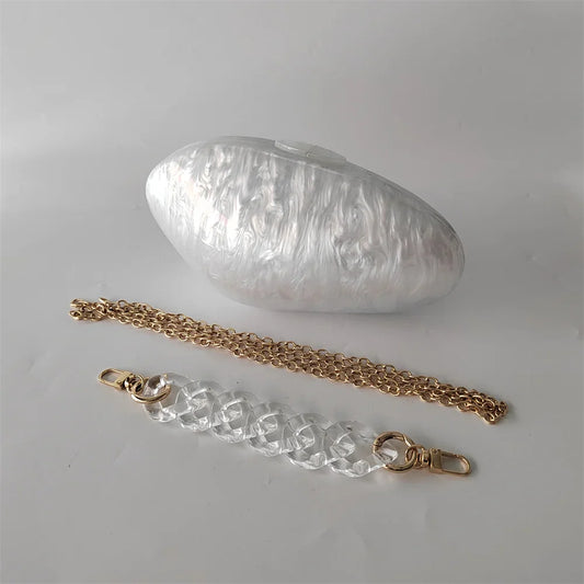 Embreagens de caixa de acrílico branco perolado feminino, mini carteira, forma irregular, festa noturna, viagem, bolsas Gilr, bolsa para mulheres