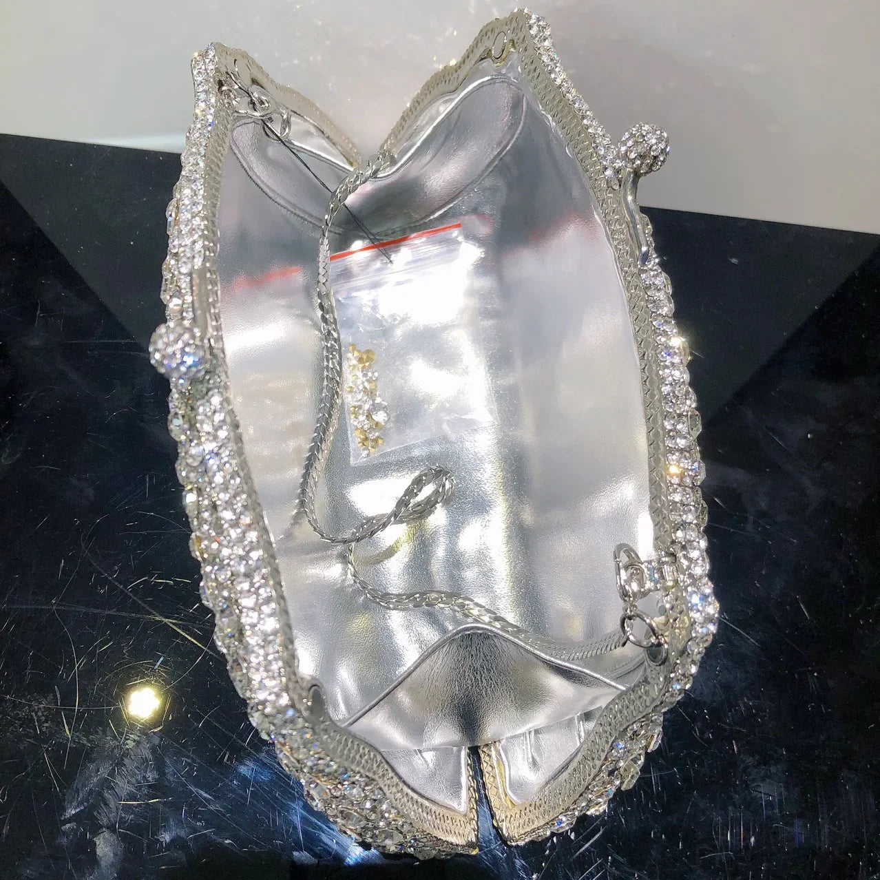Embreagem formal de strass prateado para mulheres, bolsa elegante para banquete, festa de casamento, bolsa de cristal, bolsa nupcial luxuosa diamante