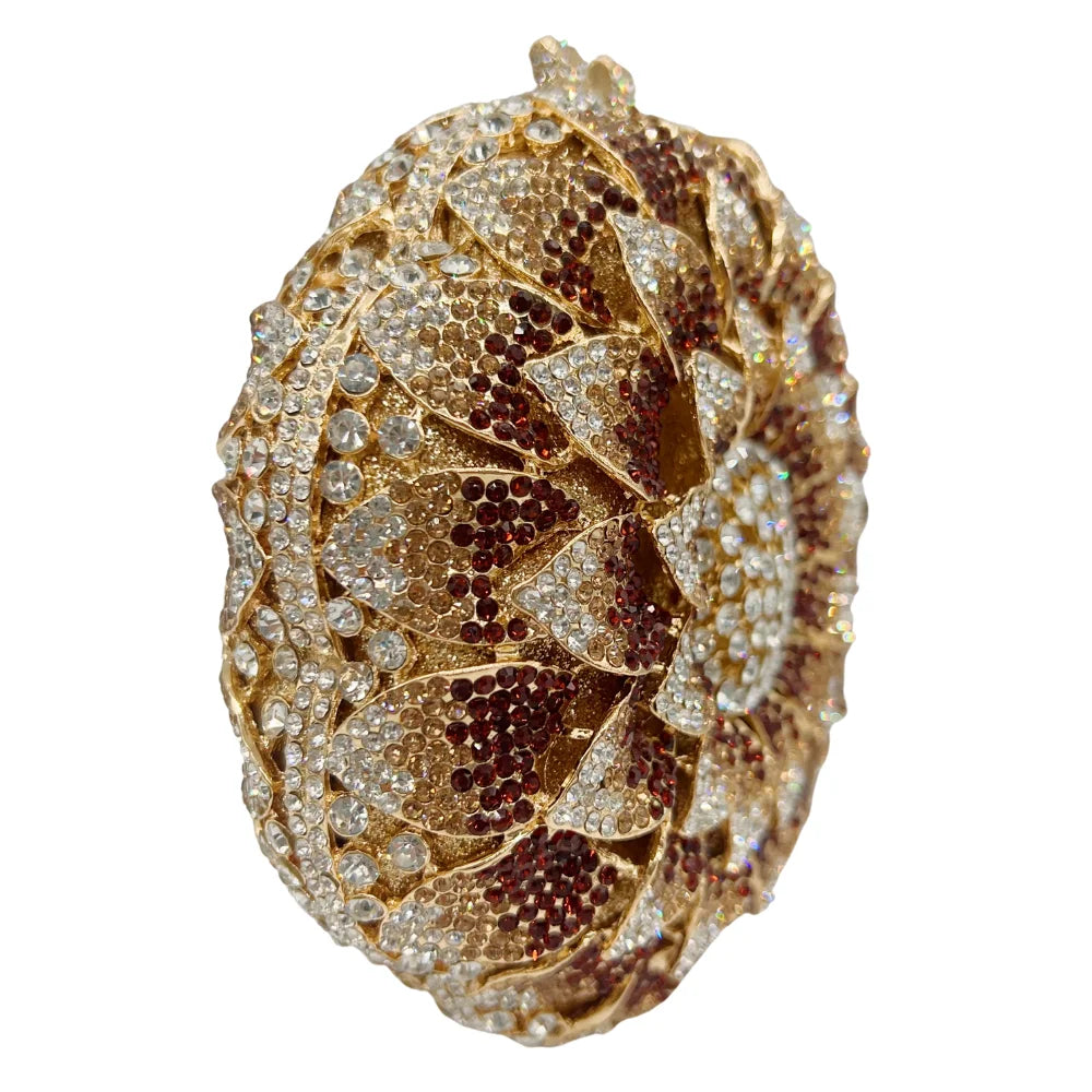 Bolsa de noite de casamento feminina de cristal brilhante em forma de girassol de luxo mais vendida.