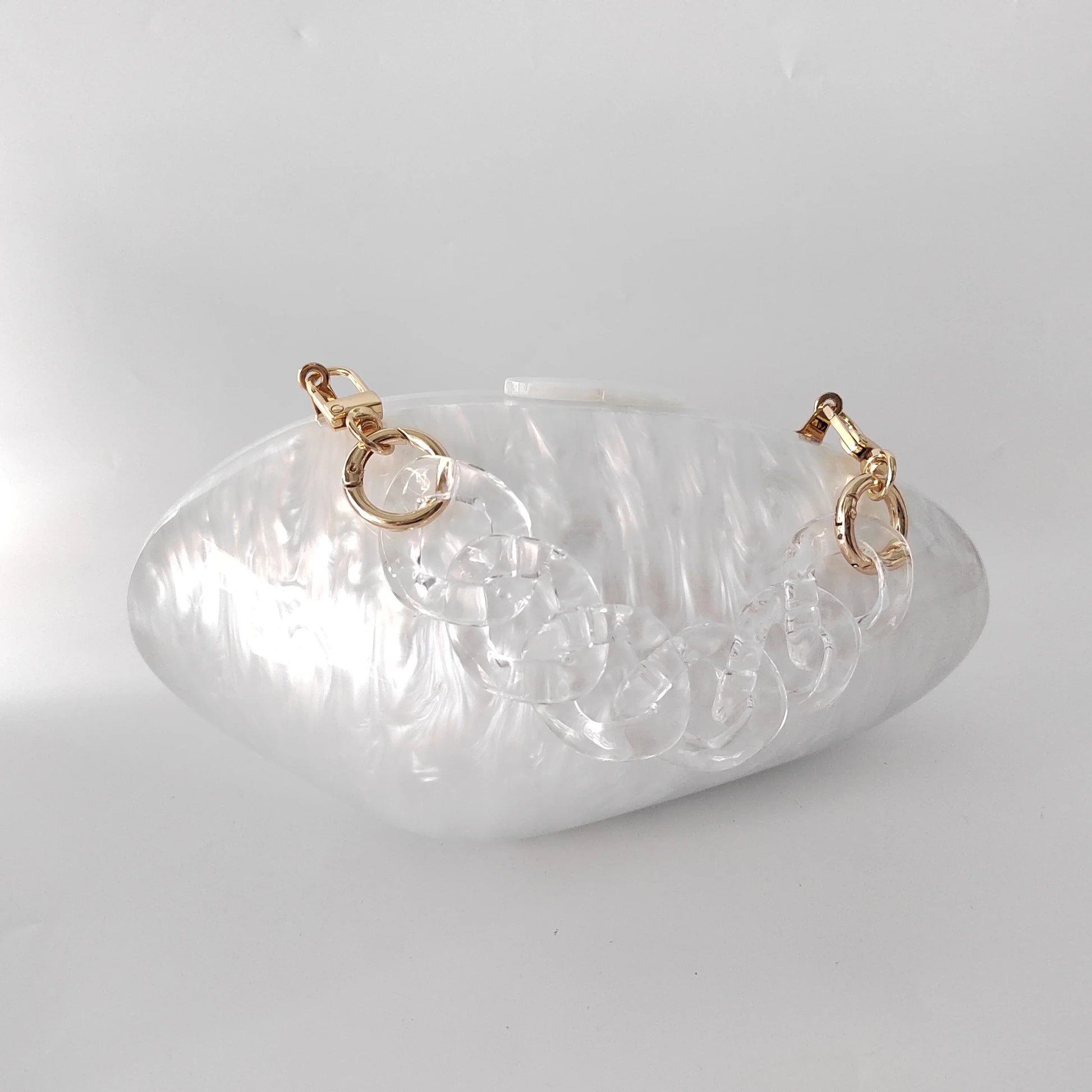 Embreagens de caixa de acrílico branco perolado feminino, mini carteira, forma irregular, festa noturna, viagem, bolsas Gilr, bolsa para mulheres