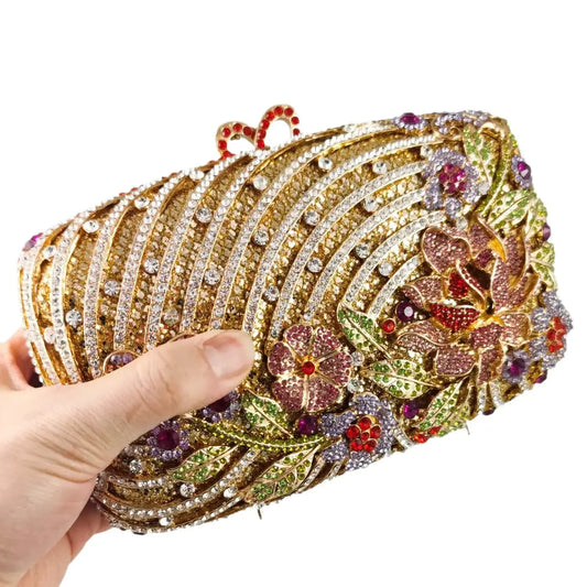 Boutique de fgg luxo cristal embreagem bolsas para mulheres formal festa jantar strass bolsa embreagem nupcial flor saco noite