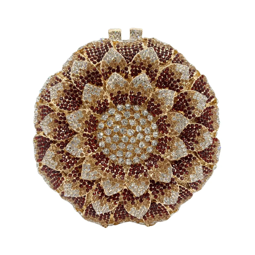 Bolsa de noite de casamento feminina de cristal brilhante em forma de girassol de luxo mais vendida.