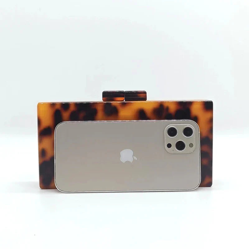 Marca de luxo bolsa embreagem do vintage âmbar leopardo impressão padrão acrílico saco elegante senhora festa casamento corrente sacos ombro carteiras