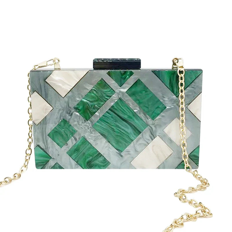 Moda acrílico bolsa de embreagem multicolorido xadrez retalhos saco de noite luxo corrente ombro crossbody sacos novidade carteira bolsas